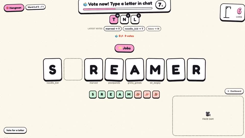 Hangman running on stream